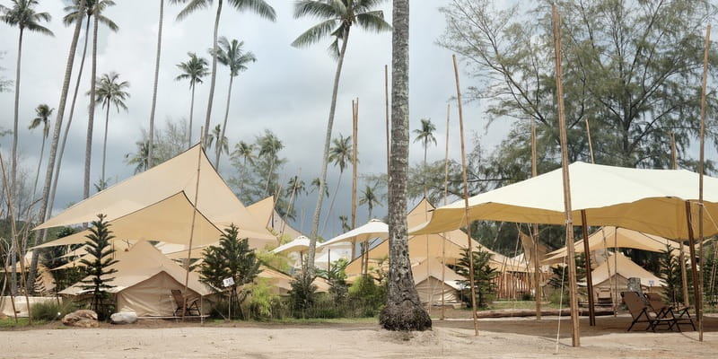 aerial view tents beach survival by seudam koh kood
